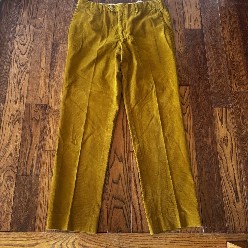 New & Lingwood Corduroy Pants Mens 36 X 30 Mustard Flat Front Trousers Old Money